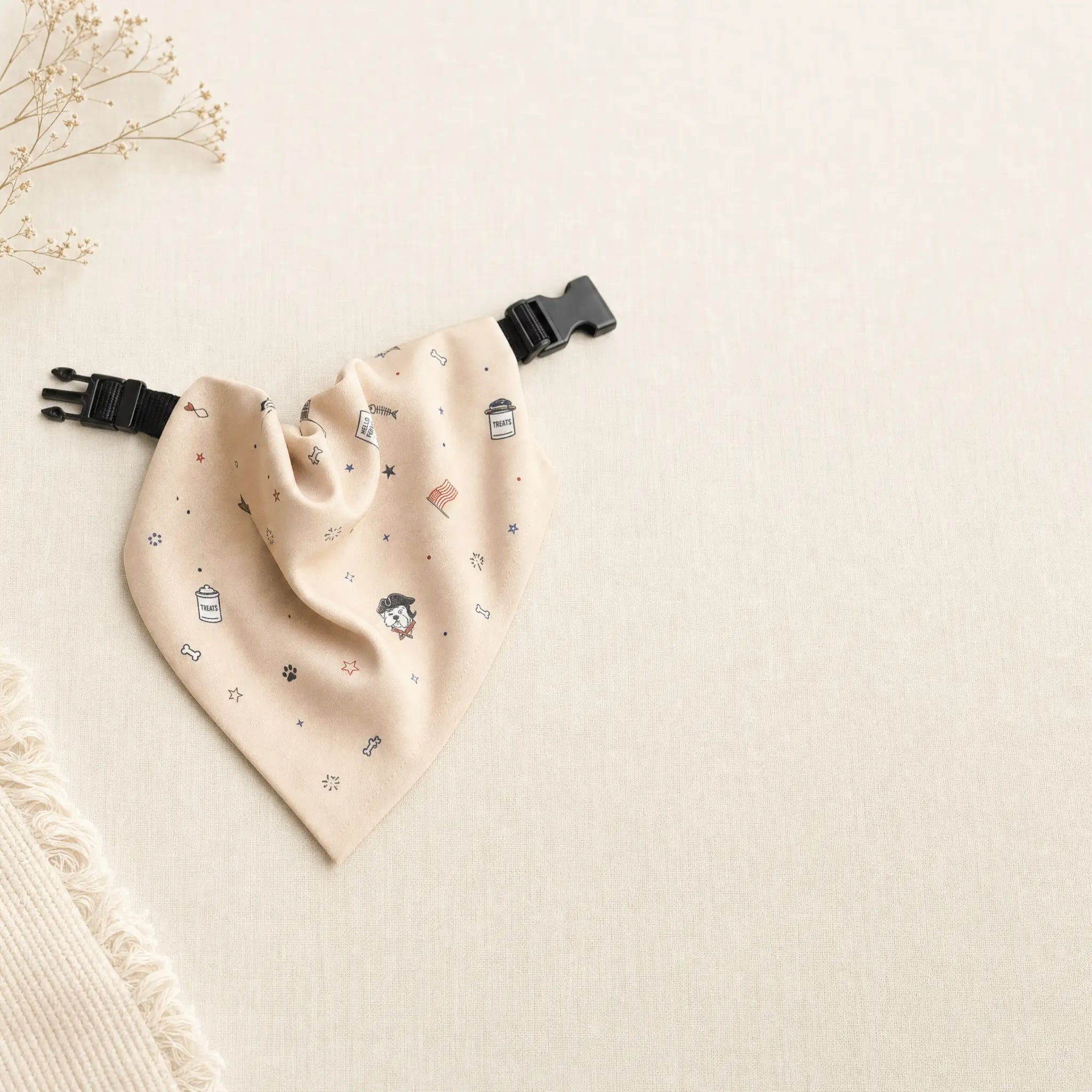 Folded neutral bandana on a clean care surface