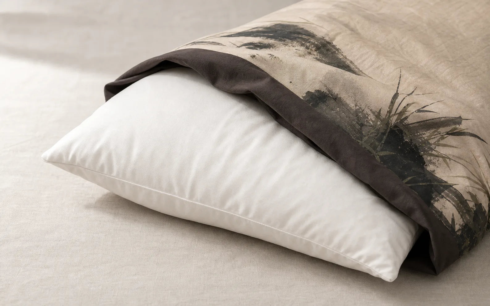 Pet bed cover partially removed to show the shape-retaining insert